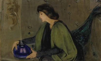Vrouw en pauw, ca. 1900.