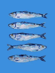 Vijf blauwe sardientjes