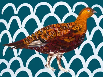Patroon met rood sneeuwhoen en groenblauw