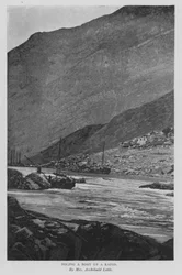 Een boot door een stroomversnelling polen