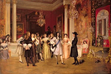 William Penn (1644-1718) ontvangt het Handvest van Pennsylvania van Koning Karel II van Engeland