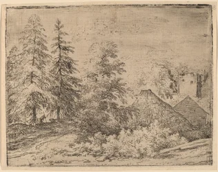 Man tussen twee dennenbomen, waarschijnlijk ca. 1645-1656