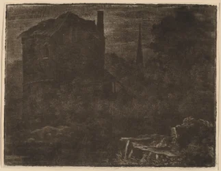 Nachtelijk Landschap met Huis en Kerkspits, waarschijnlijk ca. 1660