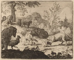Reinaert verblindt de wolf in één oog, waarschijnlijk ca. 1645-1656