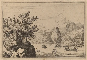 Rots in het midden van een rivier, waarschijnlijk ca. 1645-1656
