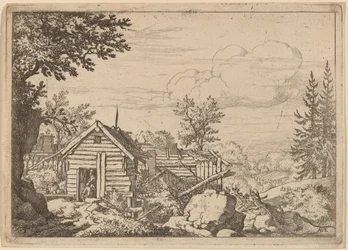 Twee mannen in de deuropening van een hut, waarschijnlijk ca. 1645-1656