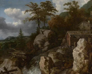 Waterval met blokhutten