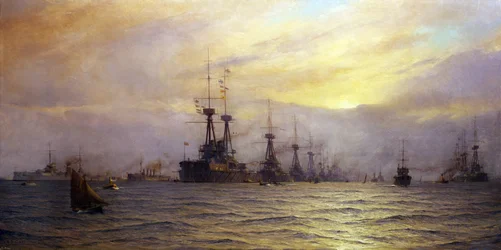 De aankomst van de vloot voor de kroning van koning George V van het Verenigd Koninkrijk in 1911