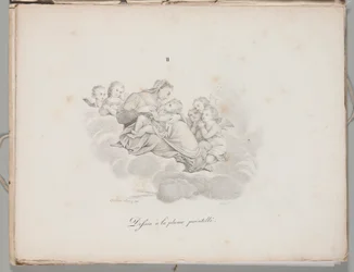 Kunst van de litho: Madonna en kind op de wolken, plaat II