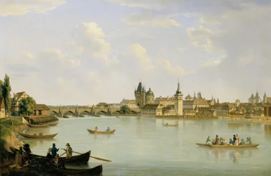 Gezicht op Praag met de Moldaubrug (Karlsbrug)