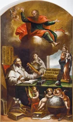Sint Paulus verschijnt aan Sint Albertus de Grote en Sint Thomas van Aquino, door Alonso Antonio Villamor (1661-1729). Klooster van San Esteban, Salamanca.