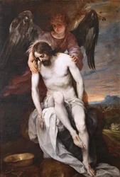 Spaans:  Cristo muerto sostenido por un ángel De dode Christus ondersteund door een engel
