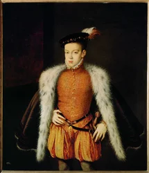 Portret van de Infante Don Carlos, zoon van Filips II en van Manuela van Portugal (schilderij op doek)