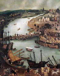 De stad Sevilla. Detail haven en commerciële activiteiten