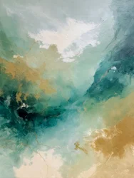 Teal en goud: abstracte krullen