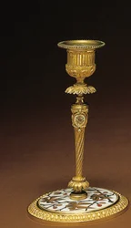 Kandelaar, van een Napoleon III vierdelige bureauset, marqueterie door Duvinage en Harinckouk, c.1877