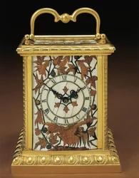 Koetsklok, uit een Napoleon III vierdelige bureauset, marqueterie door Duvinage en Harinckouk, ca. 1877