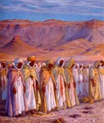 Illustratie van moslim Arabische pelgrims op weg naar Mekka, door Nasreddine Dinet