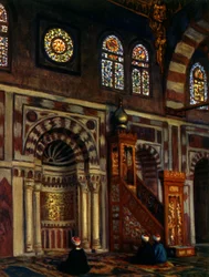 Interieur van een moskee met een Mihrab