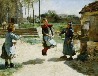 Meisjes die touwtjespringen