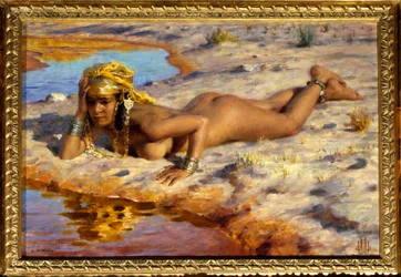 Aan de rand van de wadi. Schilderij van Étienne Dinet (1861-1929)