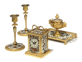 Napoleon III vierdelige bureauset, marqueterie door Duvinage en Harinckouk, c.1877