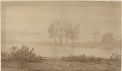 Landschap - Vier bomen voorbij een rivier