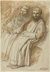 Twee monniken zitten in een kerk