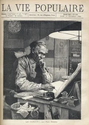 Een geconcentreerde kopiist aan het werk in zijn kantoor. Illustratie door Alfons Maria Mucha (Alphonse Marie Mucha)