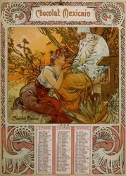 Chocolade Masson kalender geïllustreerd door Mucha (1860 – 1939). een Tsjechische Art Nouveau schilder