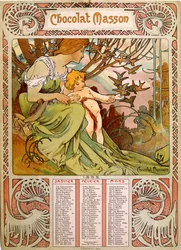 Chocolade Masson kalender geïllustreerd door Mucha