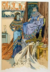 Illustratie door Alphonse Mucha uit "Rama" een gedicht in drie bedrijven door Paul Verola. ca.1898.