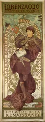 Lorenzaccio met actrice Sarah Bernhardt, toneelstuk van Alfred de Musset (poster)