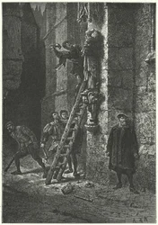 Protestanten vernietigen een beeld van de Maagd en het Kind op Notre Dame, Parijs