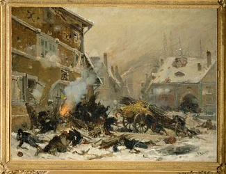 Aanval op een gebarricadeerd huis in Villersexel, oostelijk leger ... (schilderij op doek)