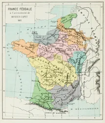 Kaart van Frankrijk in 987 (Gravure)