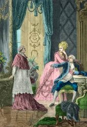 Marie Antoinette en Louis 16 ondervragen kardinaal de Rohan over de kettingaffaire