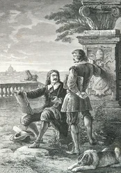 Portret van Nicolas Poussin en Claude Gellee dit Le Lorrain, in Rome (Gravure)