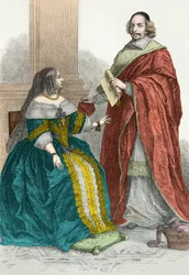 Portret van Anne van Oostenrijk en kardinaal Mazarin (gravure)