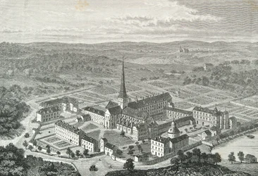 Gezicht op de abdij van Port Royal (gravure)