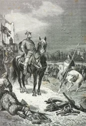 Willem de Veroveraar landt bij Pevensey in 1066 (gravure)