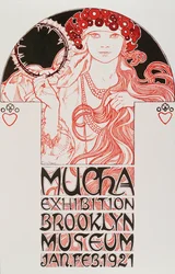 Reclameposter voor “Mucha Exhibition, Brooklyn Museum”, 1921, Mucha-tentoonstelling in het Brooklyn Museum in New York