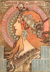 Kalenderblad van het jaar 1898, versierd met een reclame-illustratie van Alphonse Mucha (1860-1939) voor de zeepfirma Savonnerie de Bagnolet Alfred Schweizer