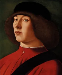 Portret van een man, buste-lengte, met een groene achtergrond