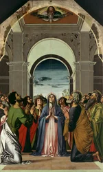 De Nederdaling van de Heilige Geest. Centraal Paneel van Polyptiek van Pinksteren, ca. 1475