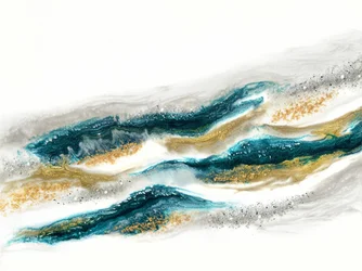 Vloeibaar goud en blauwgroene golven