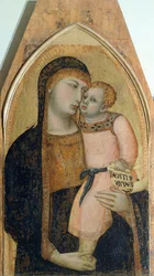 Madonna en Kind, detail van drieluik met Madonna en Kind met Maria Magdalena en Sint Dorothea door Ambrogio Lorenzetti (1290-ca 1348)