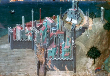 Uitzicht op een kuststad, ca. 1300-1348