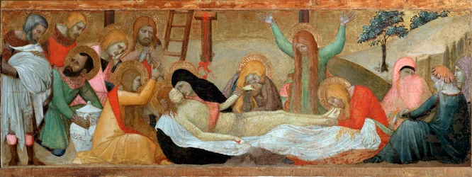 de Pieta (Predella van het polyptiek Maagd en Kind)