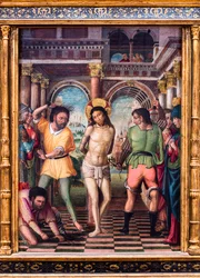 De geseling van Christus. begin 16e eeuw (Schilderij op hout)